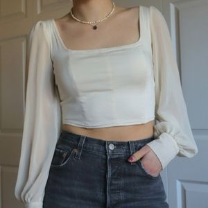 Square Neck Cream Cropped Blouse